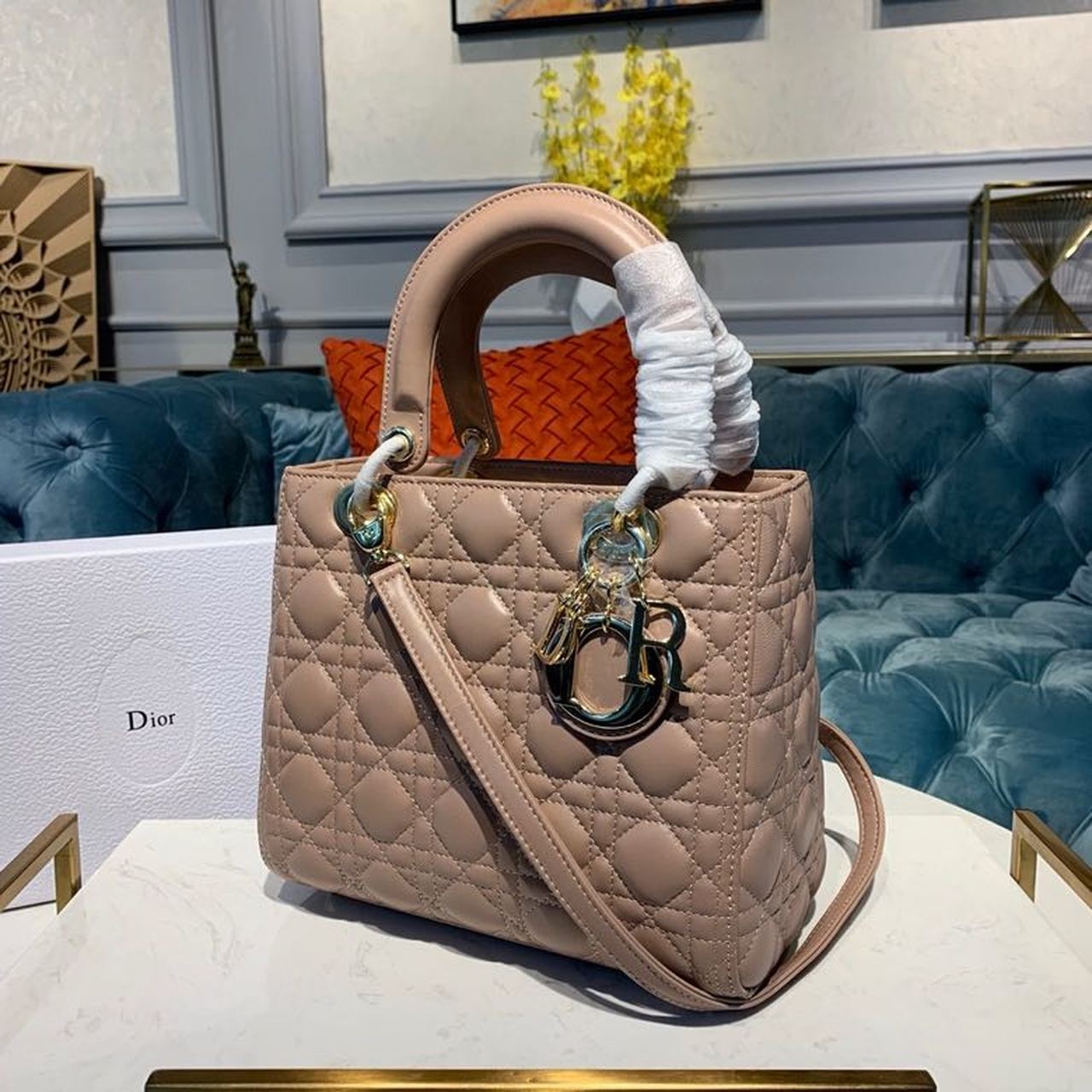 Christian Dior Medium Lady Dior Bag Rose Des Vents For Women 9.5in/24cm CD