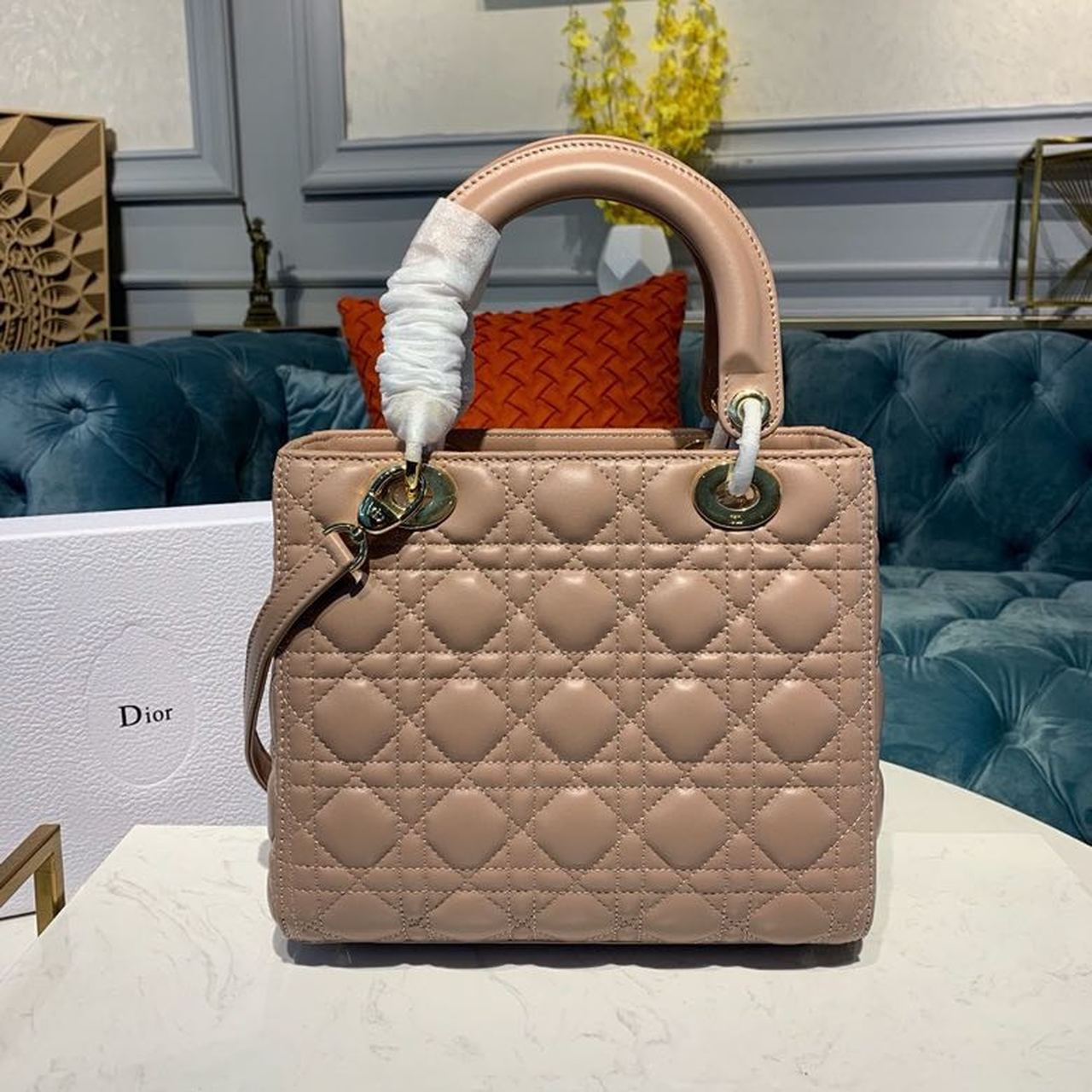 Christian Dior Medium Lady Dior Bag Rose Des Vents For Women 9.5in/24cm CD