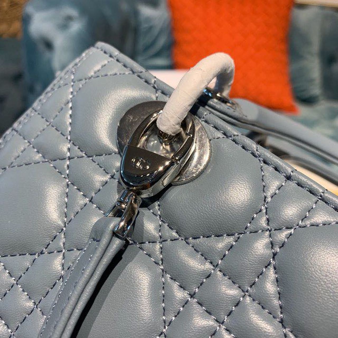 Christian Dior Medium Lady Dior Bag Silver Hardware Cloud Blue For Women 9.5in/24cm CD
