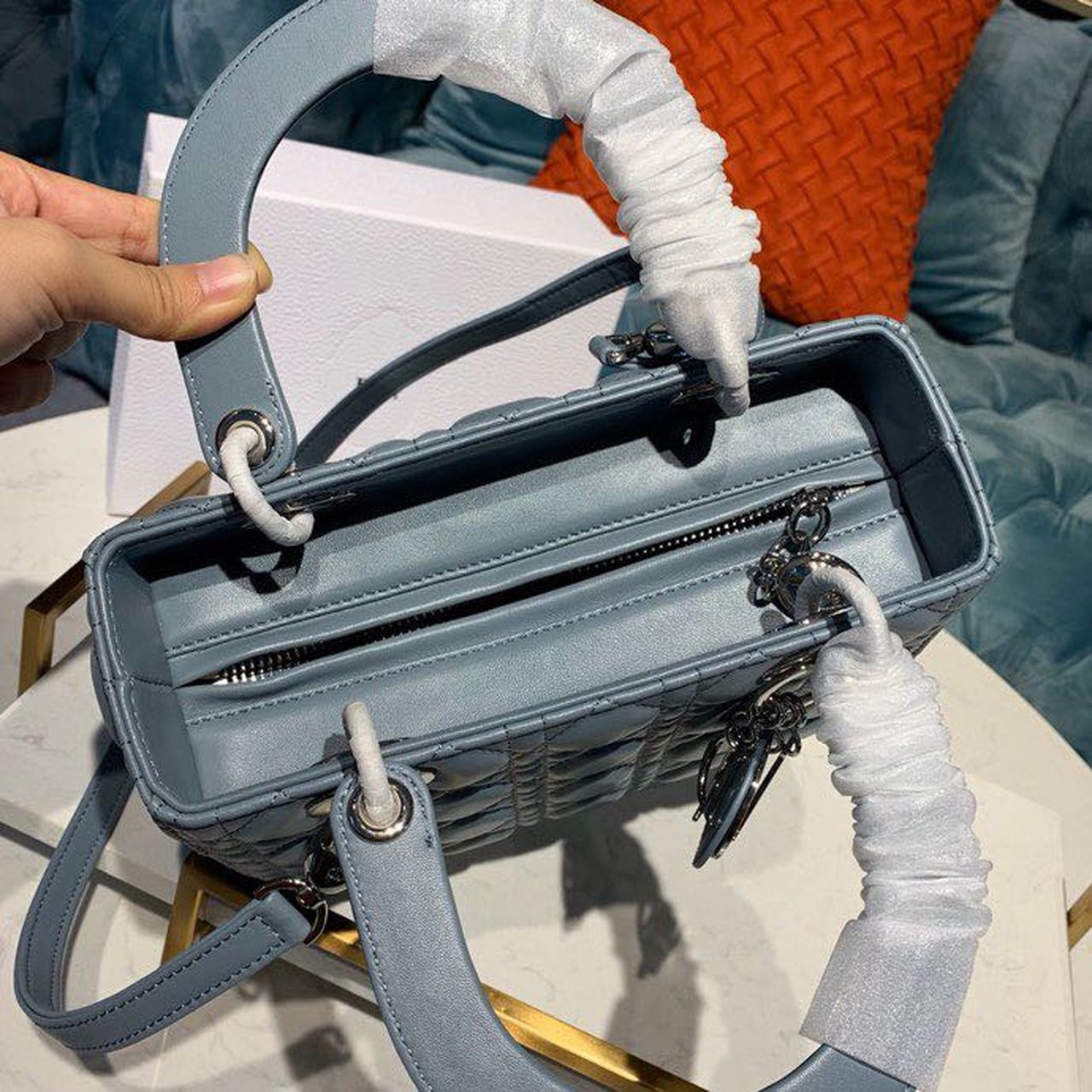 Christian Dior Medium Lady Dior Bag Silver Hardware Cloud Blue For Women 9.5in/24cm CD
