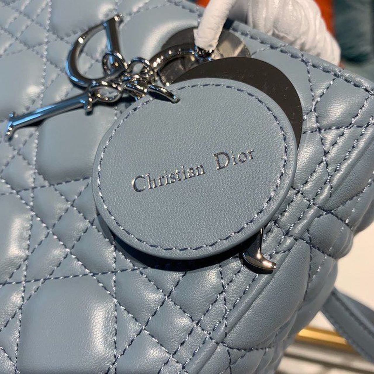 Christian Dior Medium Lady Dior Bag Silver Hardware Cloud Blue For Women 9.5in/24cm CD