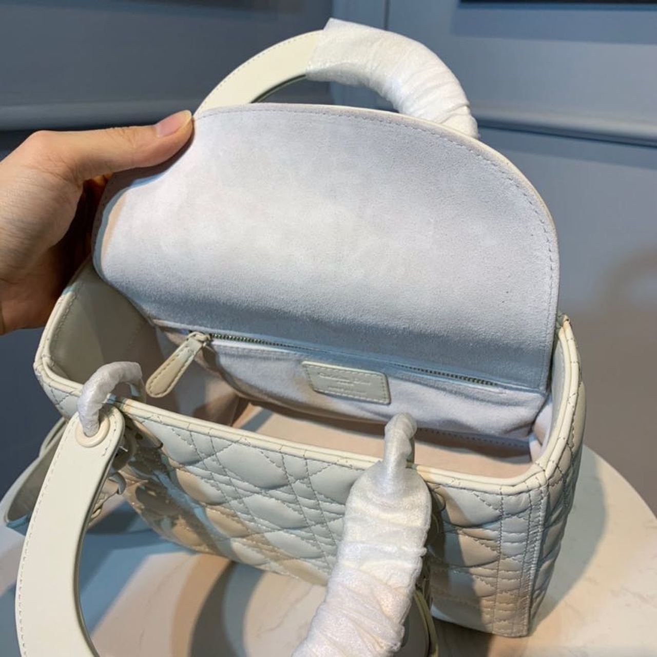 Christian Dior Medium Lady Dior Bag White For Women 9.5in/24cm CD