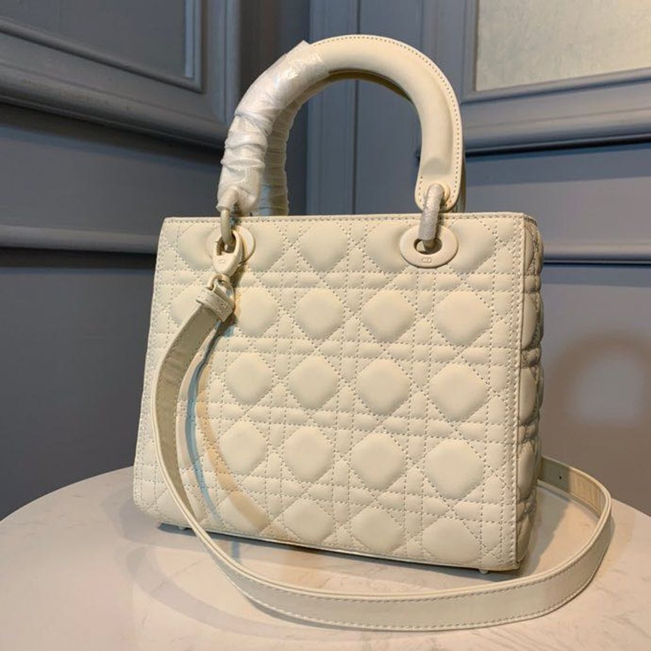 Christian Dior Medium Lady Dior Bag White For Women 9.5in/24cm CD
