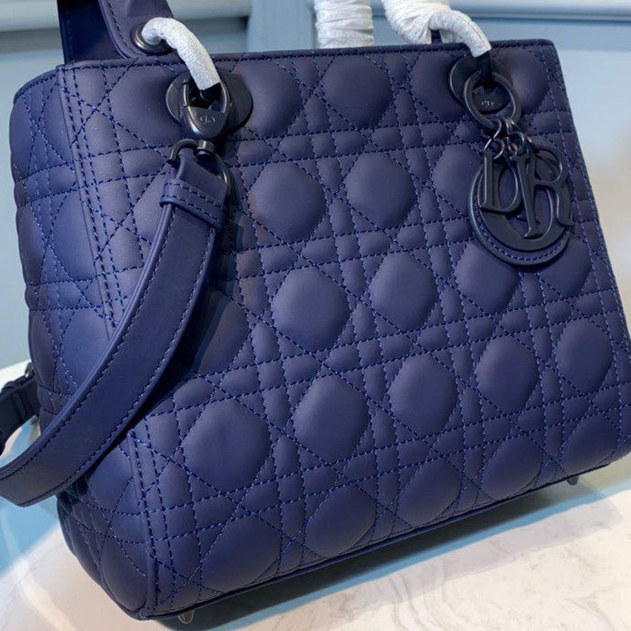 Christian Dior Medium Ultramatte Lady Dior Bag Blue For Women 9.5in/24cm CDILOI_M85B