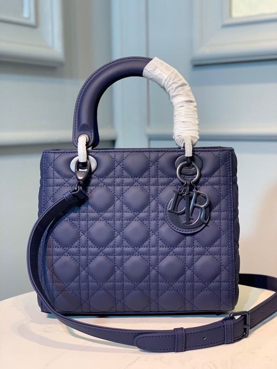 Christian Dior Medium Ultramatte Lady Dior Bag Blue For Women 9.5in/24cm CDILOI_M85B