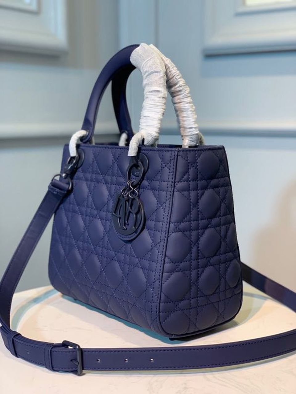Christian Dior Medium Ultramatte Lady Dior Bag Blue For Women 9.5in/24cm CDILOI_M85B