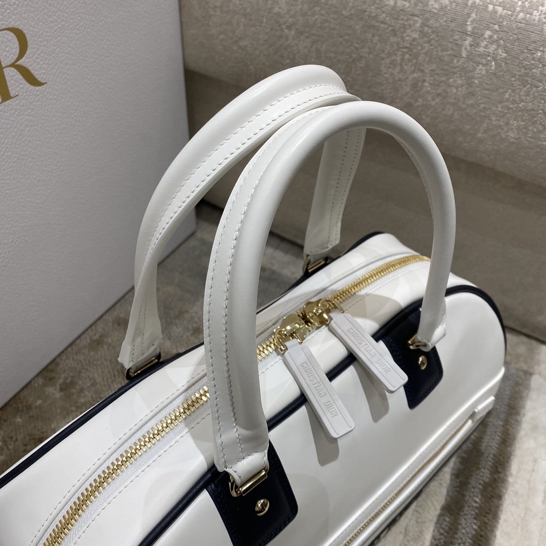 Christian Dior Medium Vibe Zip Bowling Bag, White, For Men/Women Bowling Bags, 34cm CDOOBR_