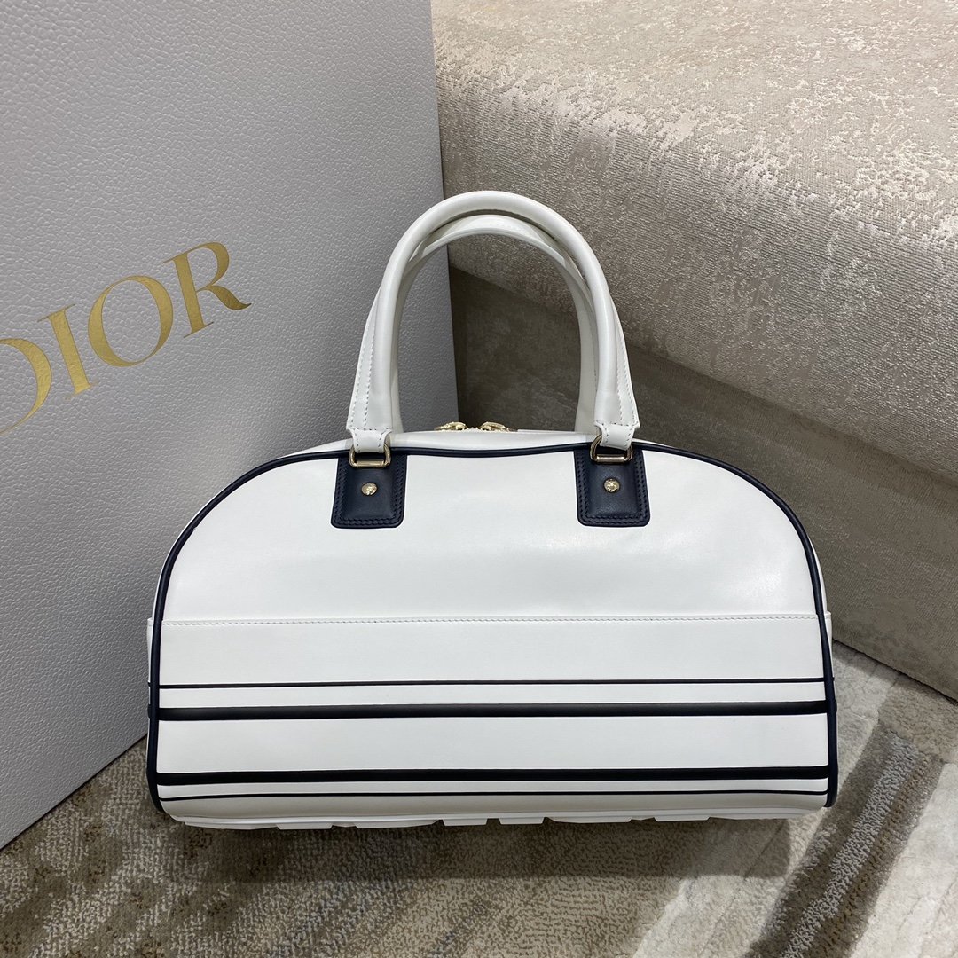 Christian Dior Medium Vibe Zip Bowling Bag, White, For Men/Women Bowling Bags, 34cm CDOOBR_