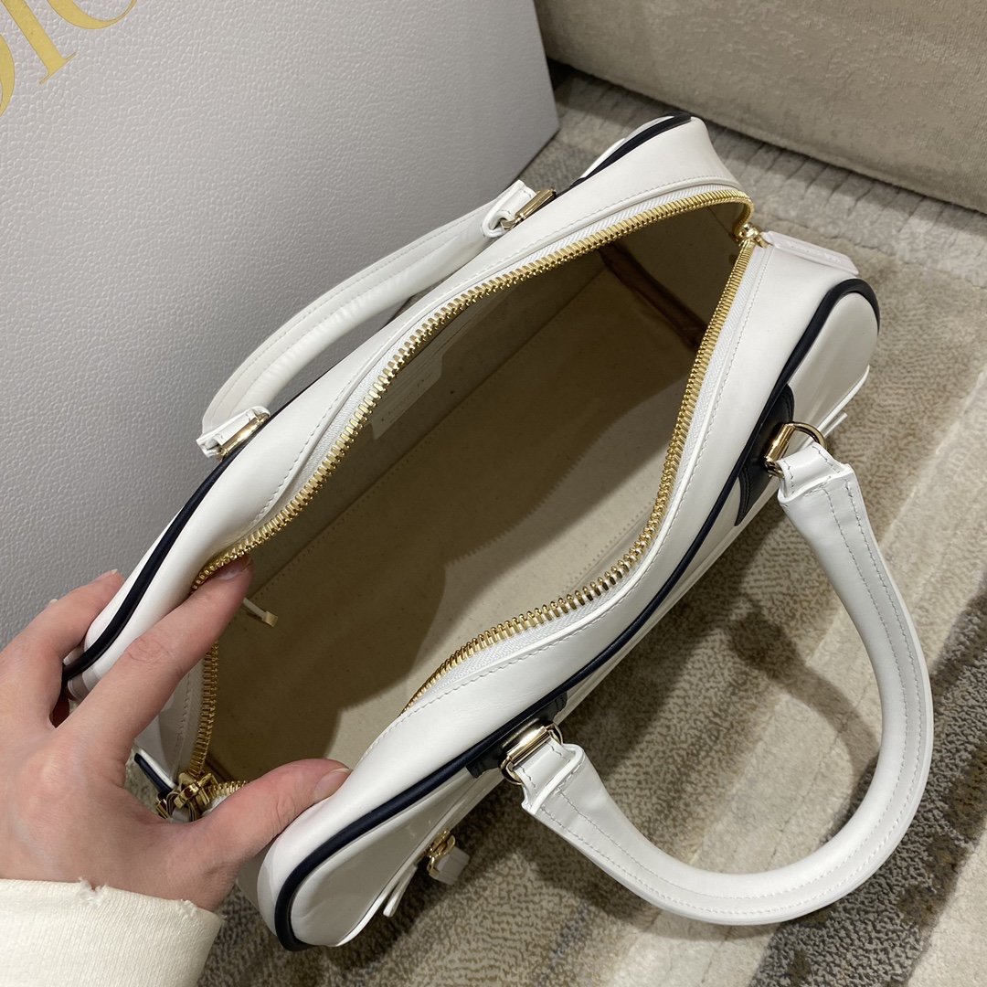 Christian Dior Medium Vibe Zip Bowling Bag, White, For Men/Women Bowling Bags, 34cm CDOOBR_