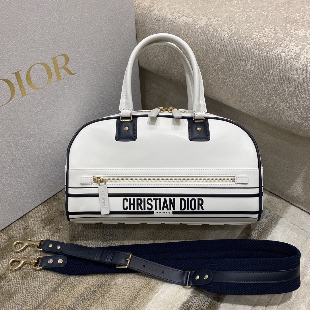 Christian Dior Medium Vibe Zip Bowling Bag, White, For Men/Women Bowling Bags, 34cm CDOOBR_