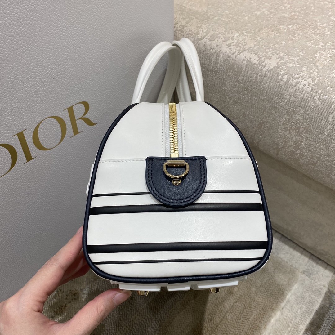 Christian Dior Medium Vibe Zip Bowling Bag, White, For Men/Women Bowling Bags, 34cm CDOOBR_