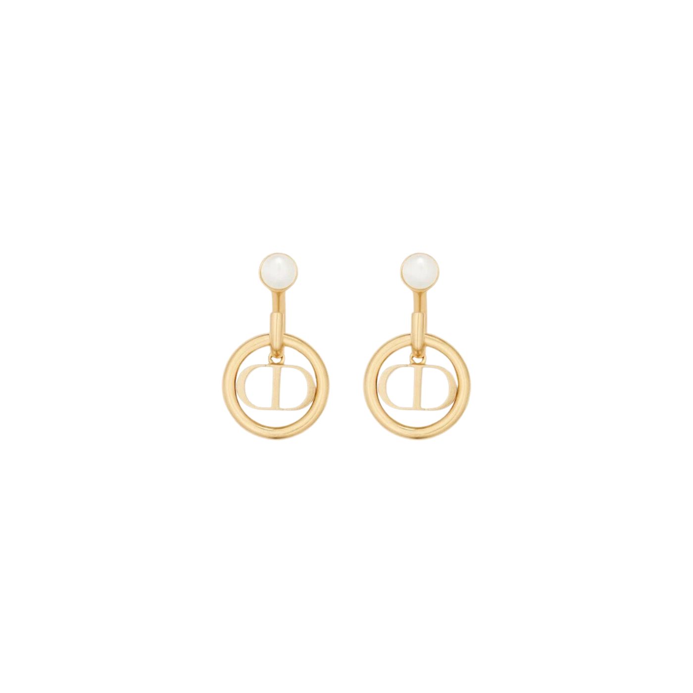 Christian Dior Metal CD Circle Earrings Gold Tone For Women