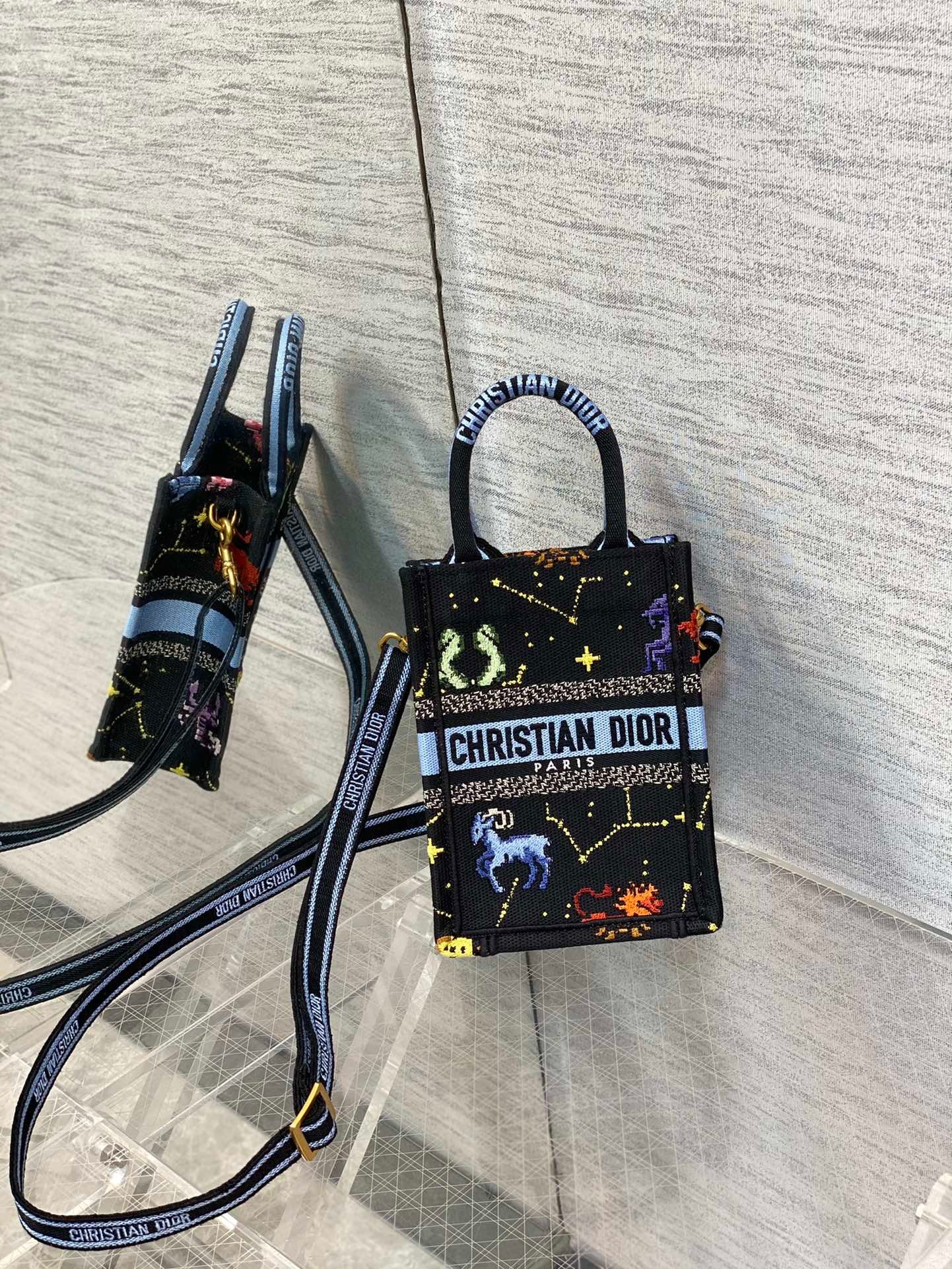 Christian Dior Mimi Dior Book Tote Phone Bag Black, For Women, Women’s Handbags 7in/18cm CD