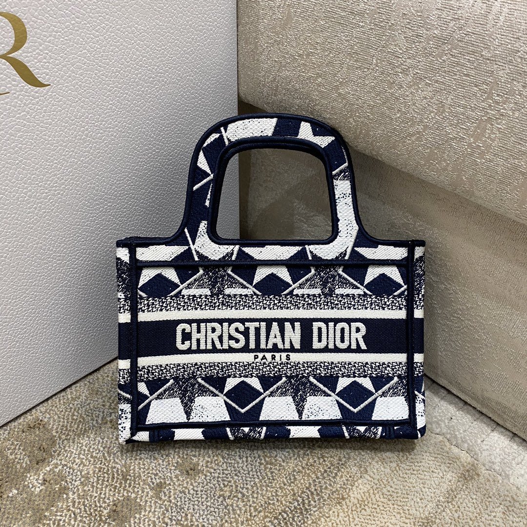Christian Dior Mini Book Tote Bag in Dior Étoile Embroidery Dior Bag,  Blue/White, For Women Women’s Handbags, 22.5cm CD