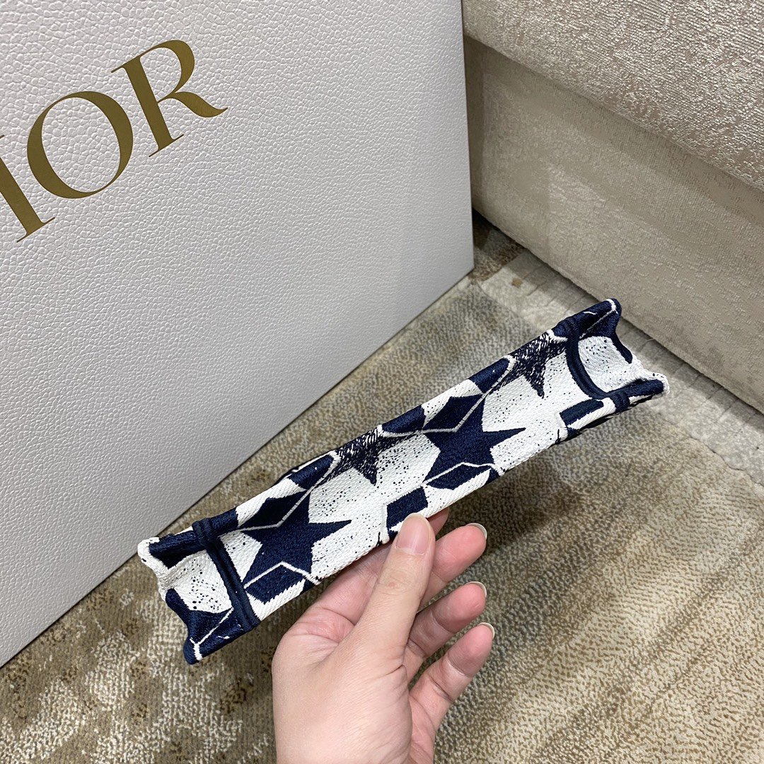 Christian Dior Mini Book Tote Bag in Dior Étoile Embroidery Dior Bag,  Blue/White, For Women Women’s Handbags, 22.5cm CD