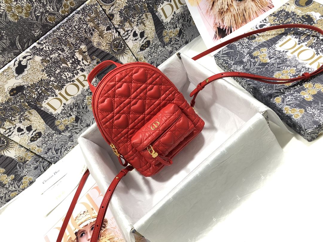 Christian Dior Mini Dior Backpack Cannage Black/White/Red For Men 8 in/21cm