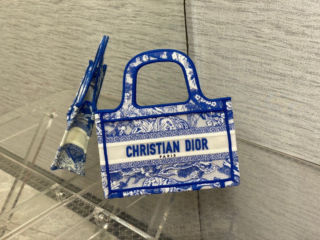 Christian Dior Mini Dior Book Tote Blue, For Women Women’s Handbags 9in/23cm CD