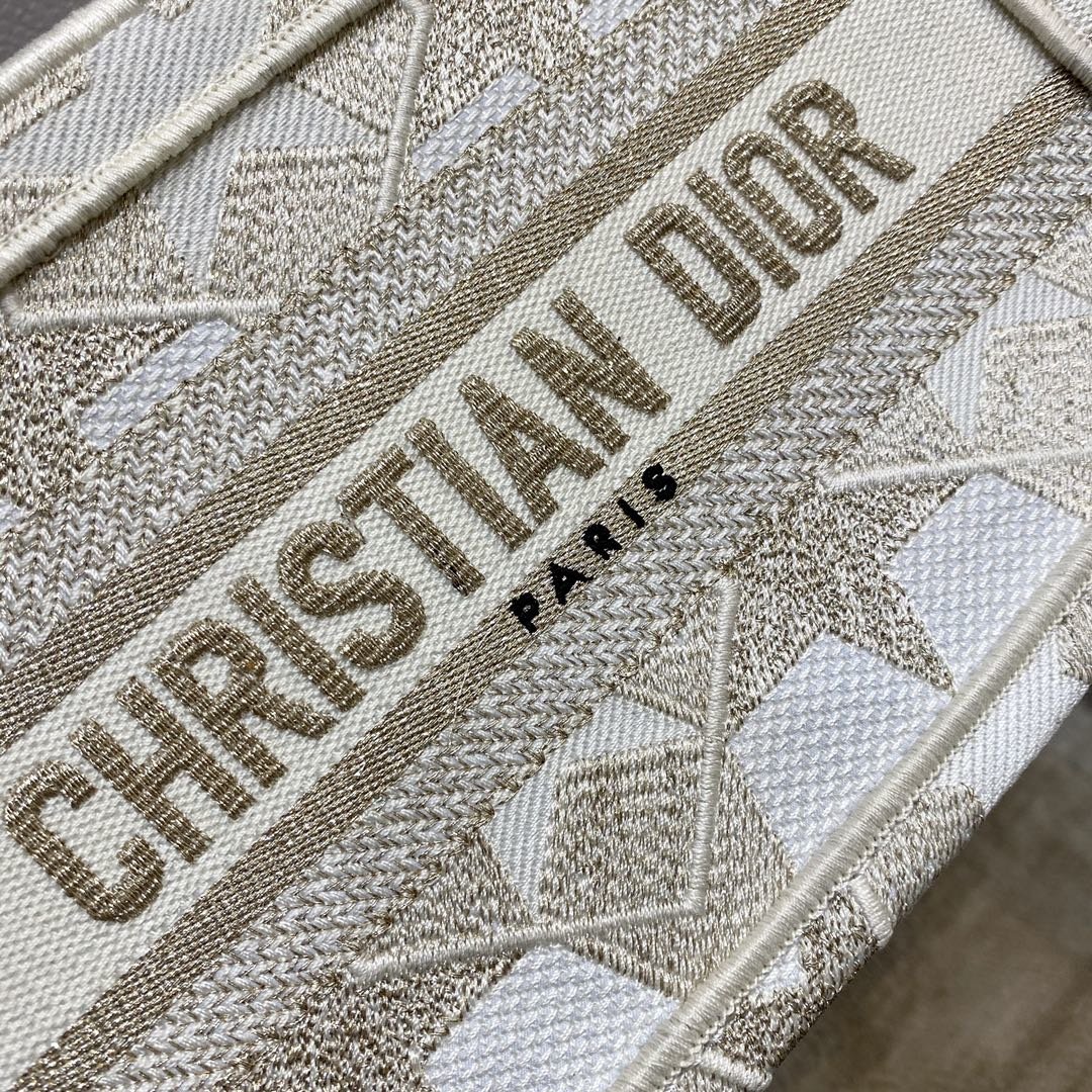 Christian Dior Mini Dior Book Tote Embroidery Stars Gold Dior Bag, Beige, For Women Women’s Handbags, 9in/23cm CD