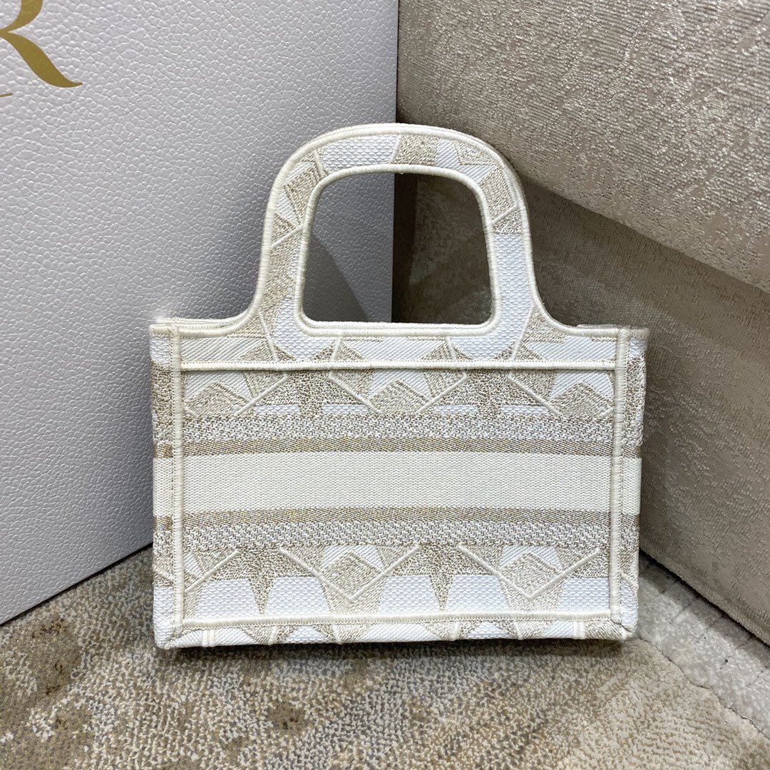 Christian Dior Mini Dior Book Tote Embroidery Stars Gold Dior Bag, Beige, For Women Women’s Handbags, 9in/23cm CD