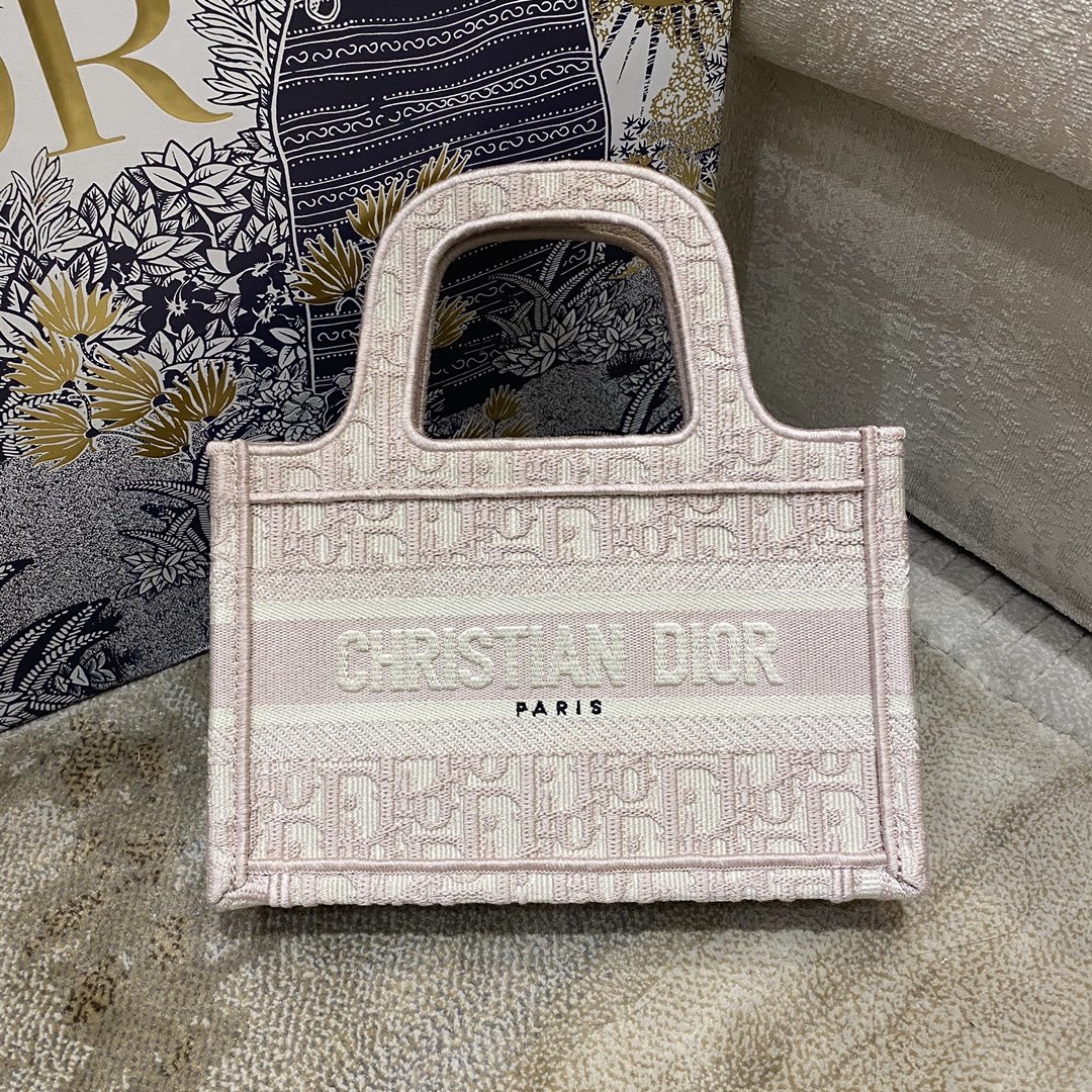 Christian Dior Mini Dior Book Tote Rose Des Vents Dior Oblique Embroidery, Light Pink, For Women Women’s Handbags, 9in/23cm CD
