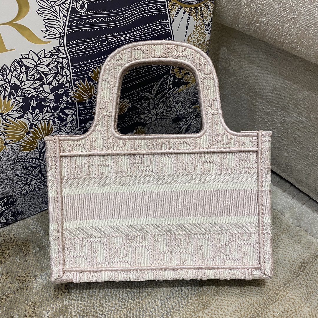 Christian Dior Mini Dior Book Tote Rose Des Vents Dior Oblique Embroidery, Light Pink, For Women Women’s Handbags, 9in/23cm CD