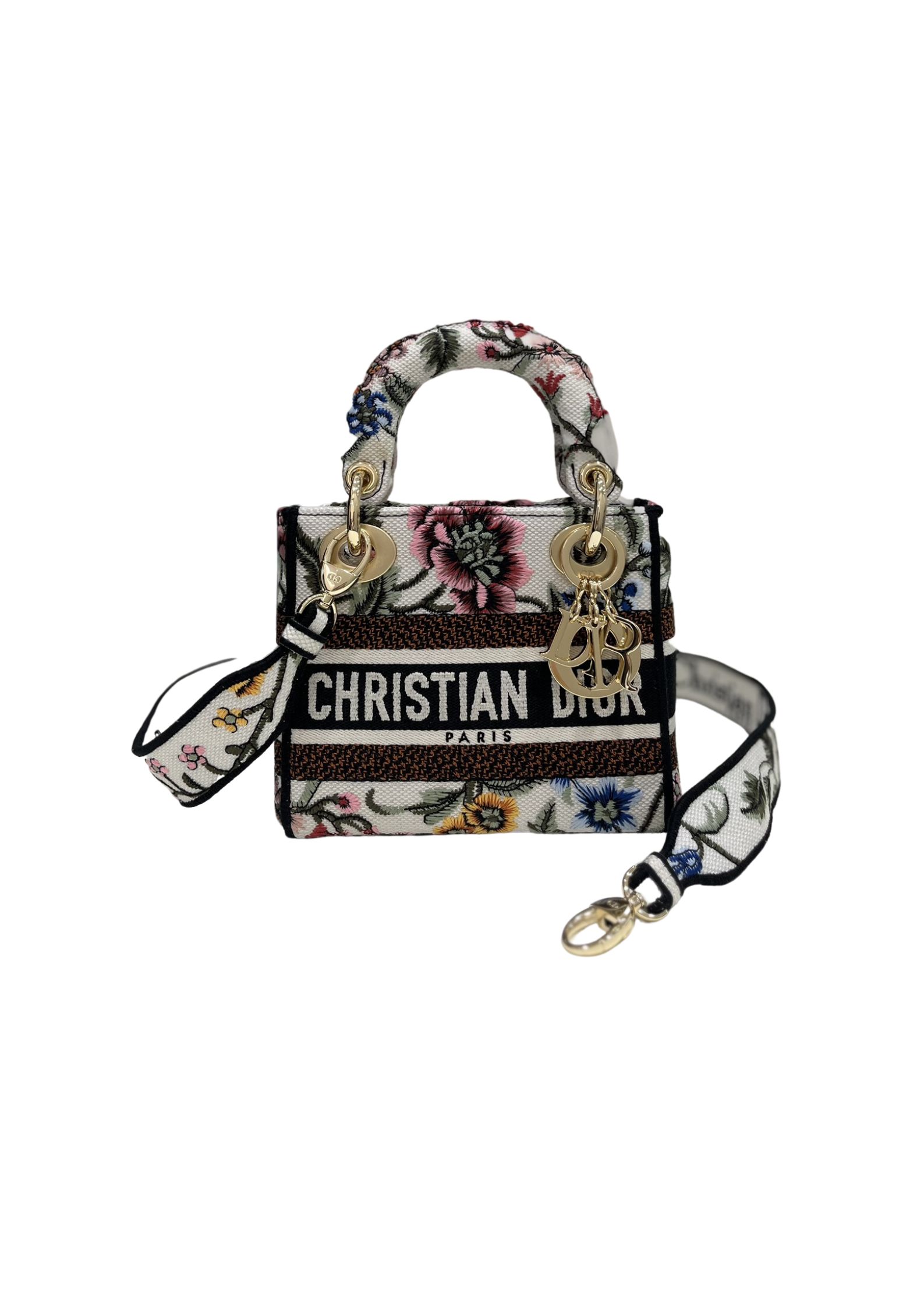 Christian Dior Mini Lady D-Lite Bag White/Black For Women 6.5in/17cm