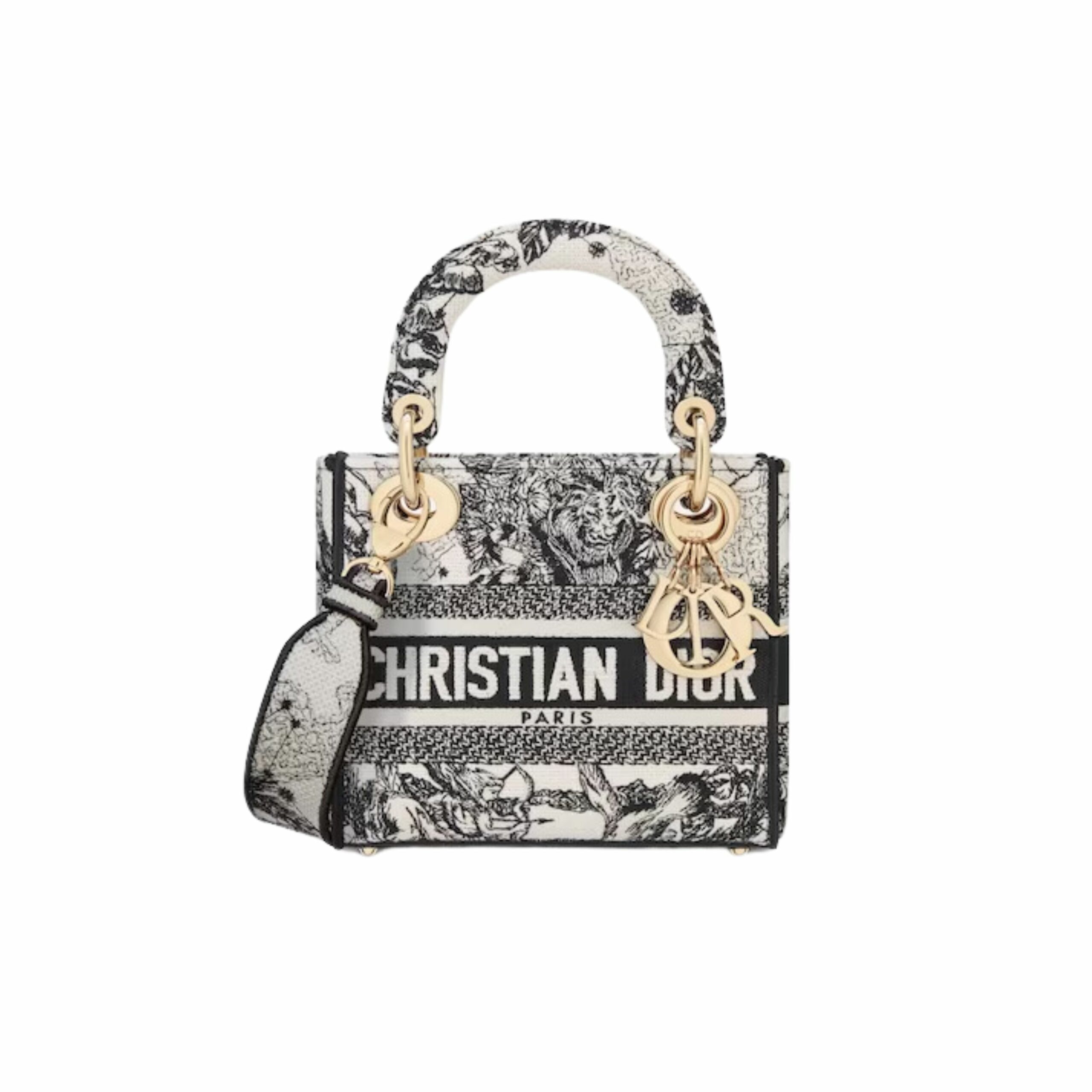 Christian Dior Mini Lady D-Lite Latte and Black Bag For Women 6.5 Inches/ 17 Cm