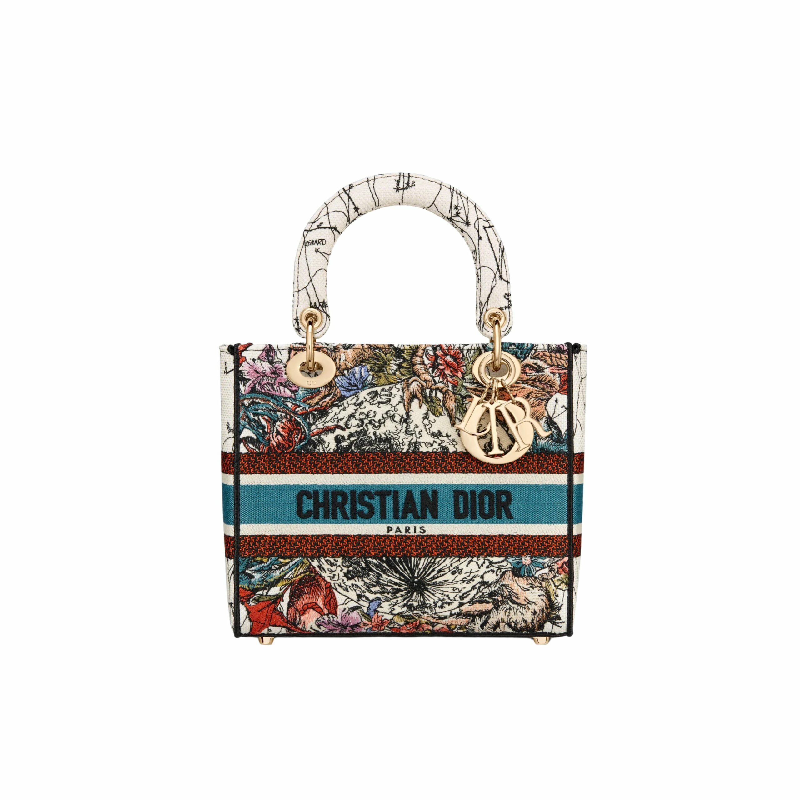 Christian Dior Mini Lady D-Lite Latte Multicolor For Women 9.5 Inches/ 24 Cm