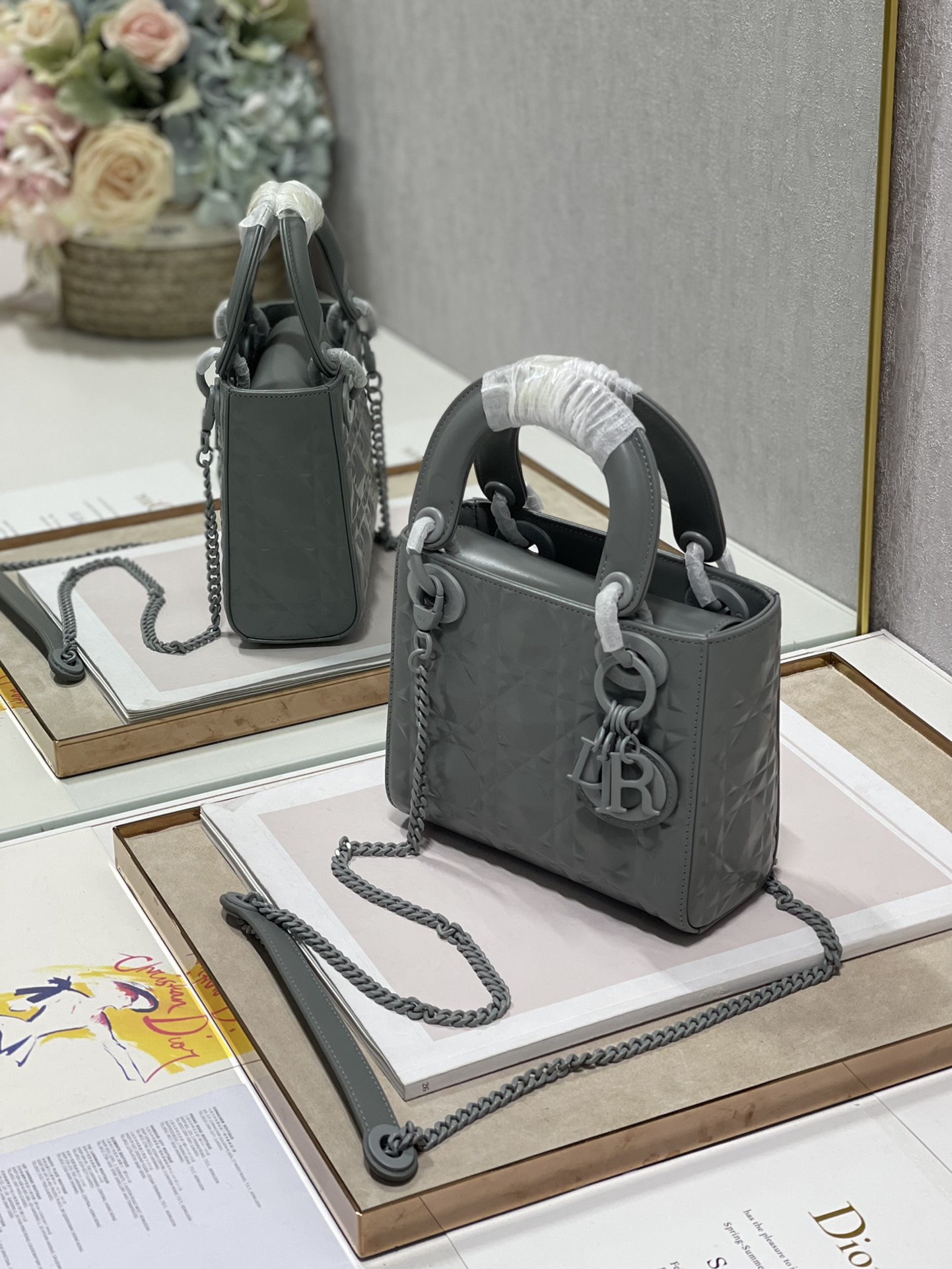 Christian Dior Mini Lady Dior Bag, Dark Grey, For Women Women’s Handbags, Crossbody Bags, 17cm CD
