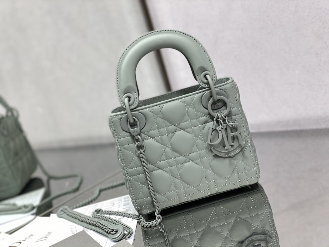 Christian Dior Mini Lady Dior Bag Black/Jade Green/White/Beige For Women 6.5in/17cm