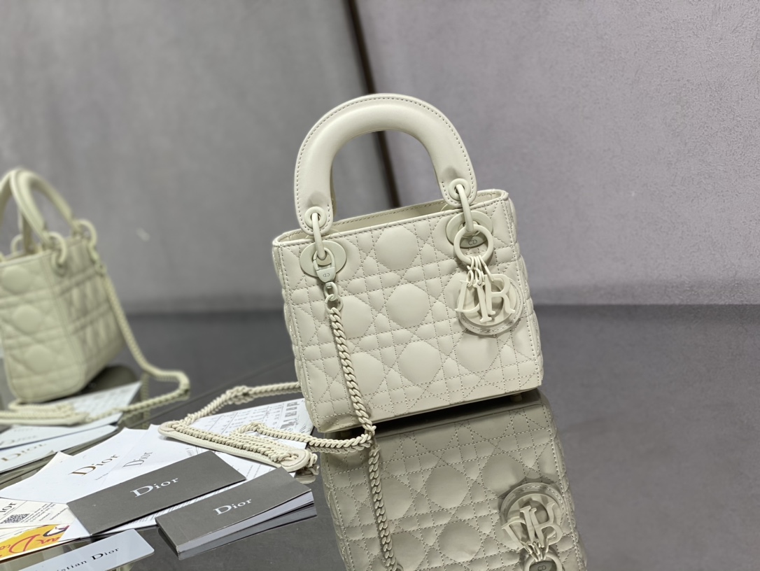 Christian Dior Mini Lady Dior Bag Black/Jade Green/White/Beige For Women 6.5in/17cm