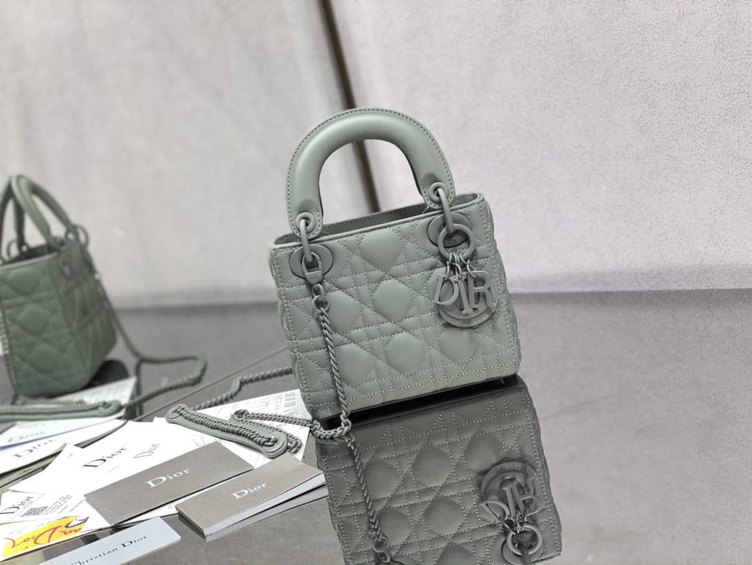 Christian Dior Mini Lady Dior Bag Black/Jade Green/White/Beige For Women 6.5in/17cm