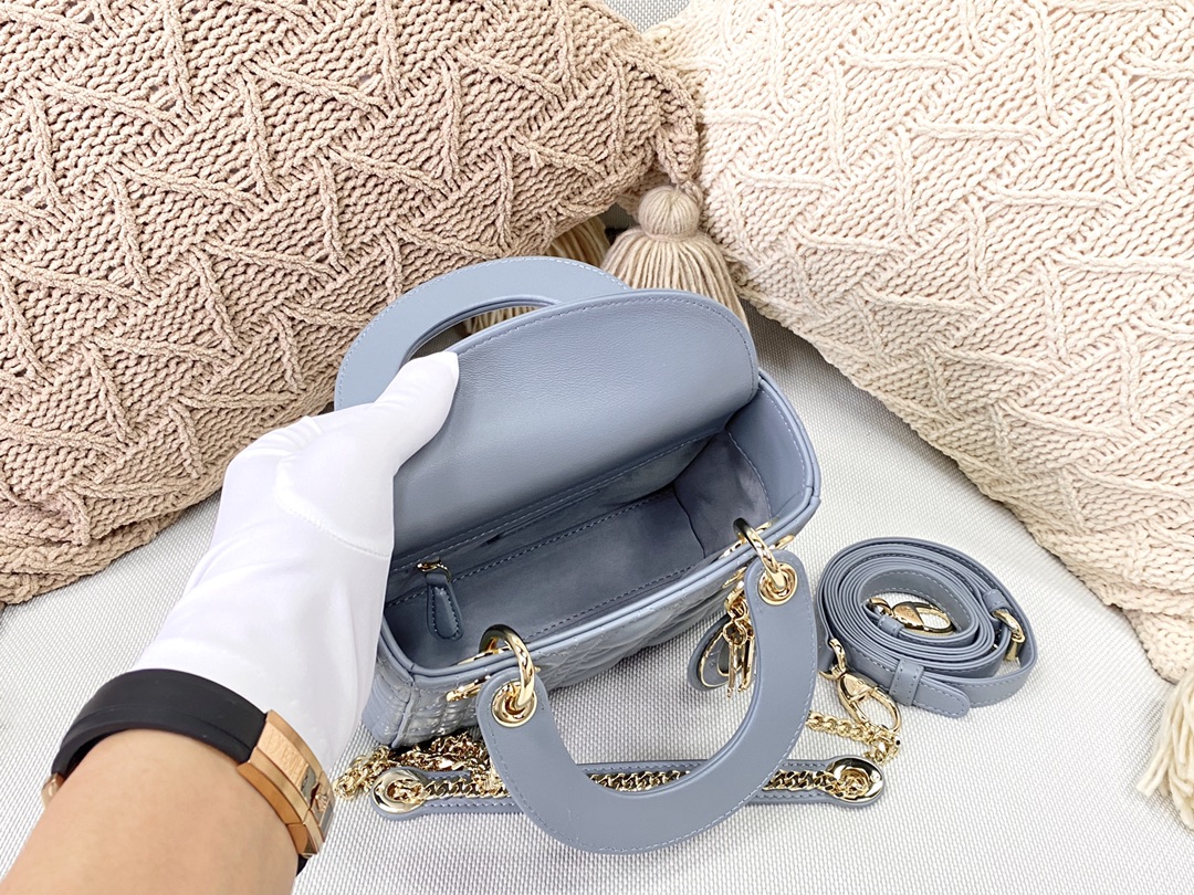 Christian Dior Mini Lady Dior Bag Blue For Women 6.5in/17cm CDSLOI