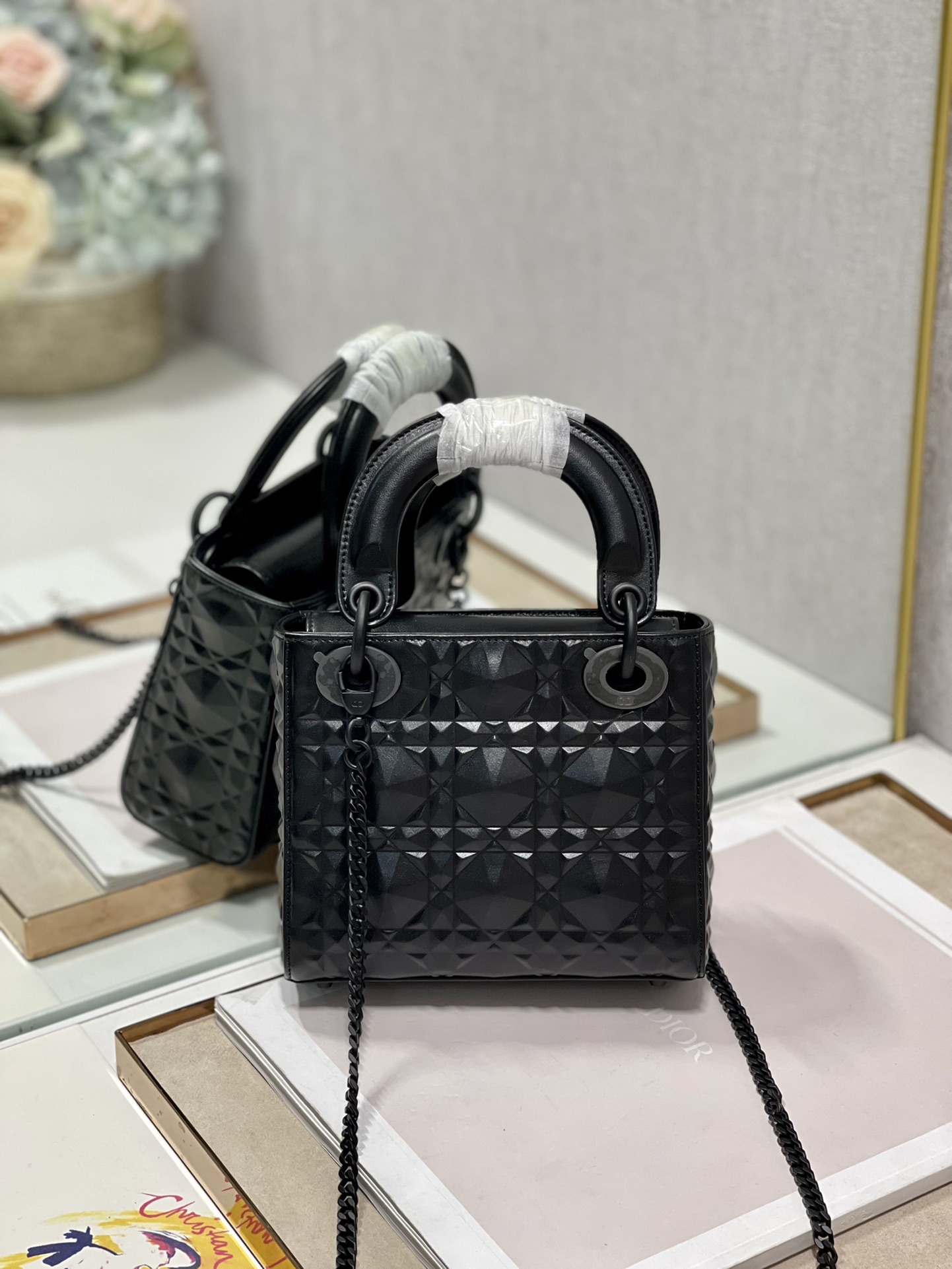 Christian Dior Mini Lady Dior Bag Cannage with Beaded Motif, Black, For Women Women’s Handbags, Crossbody Bags, 17cm CDSNEA_
