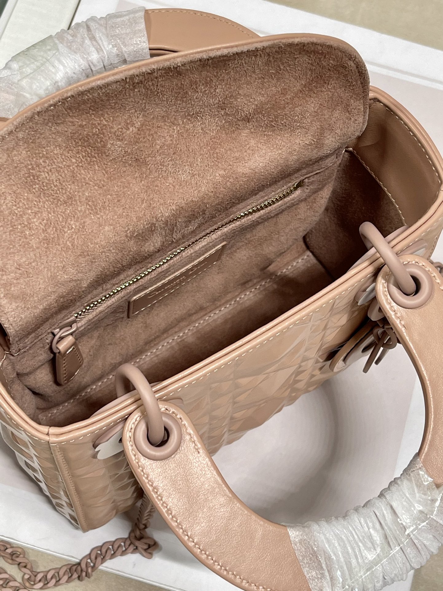 Christian Dior Mini Lady Dior Bag Cannage with Beaded Motif, Brown, For Women Women’s Handbags, Crossbody Bags, 18cm CD