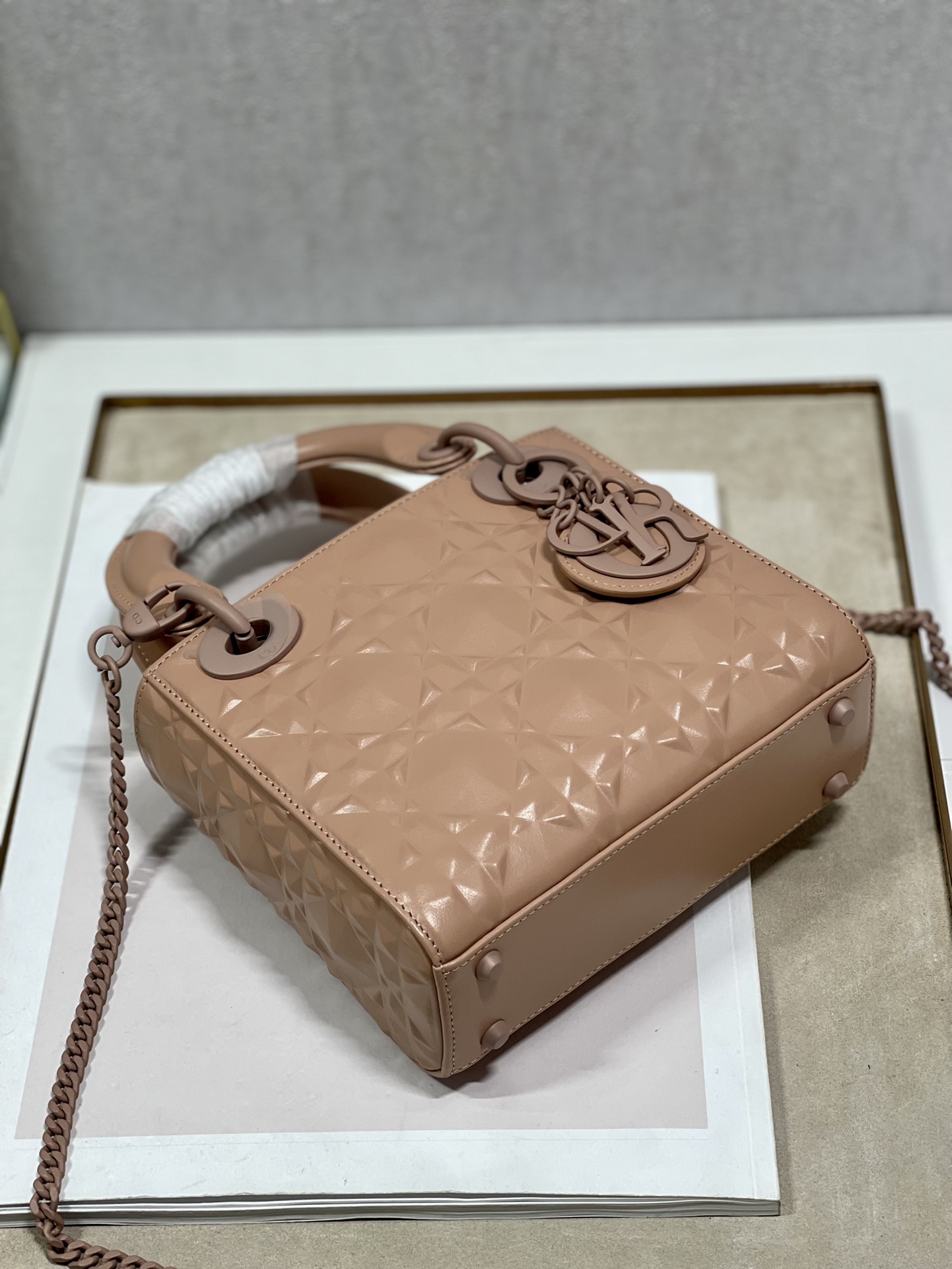 Christian Dior Mini Lady Dior Bag Cannage with Beaded Motif, Brown, For Women Women’s Handbags, Crossbody Bags, 18cm CD