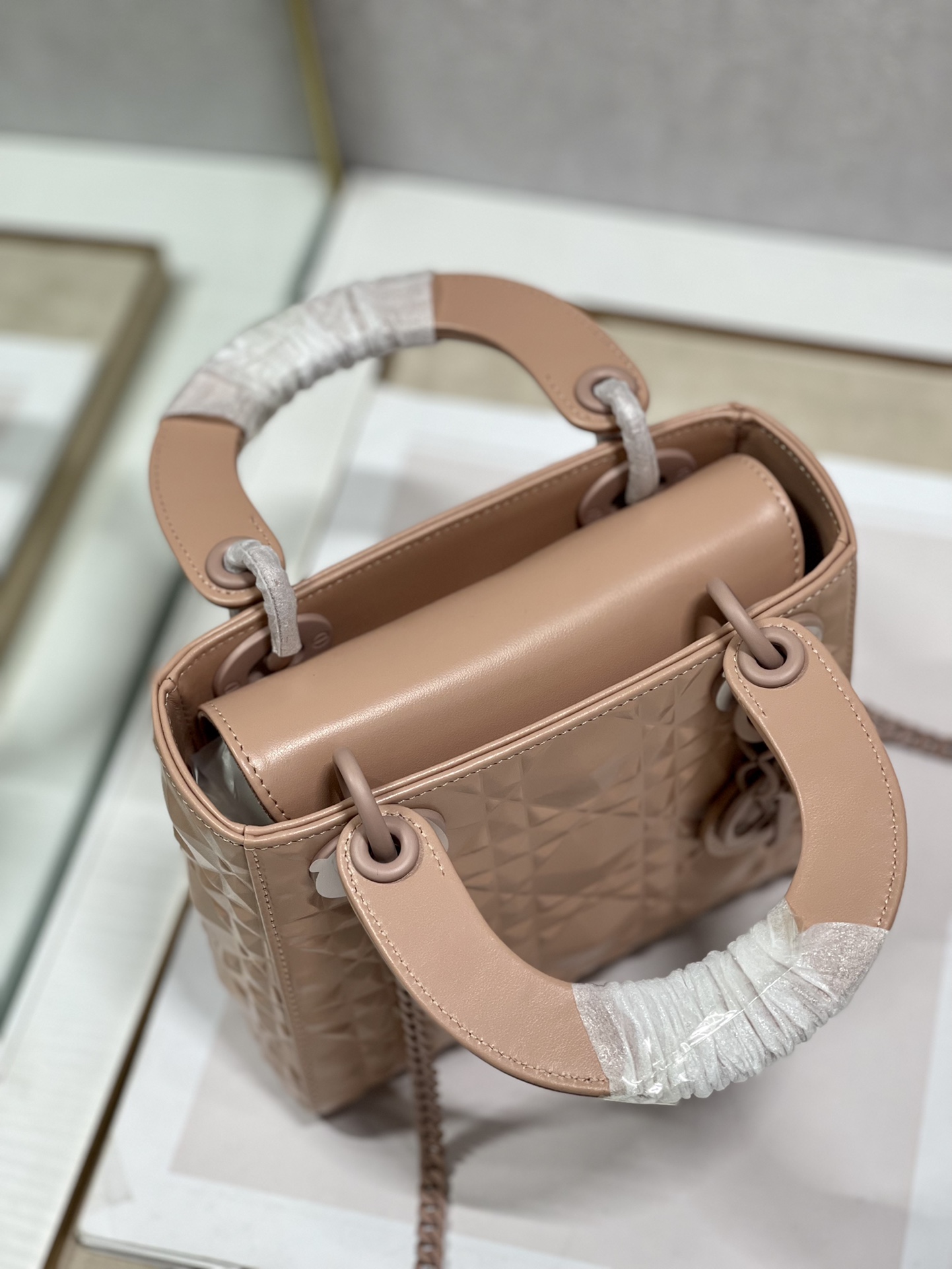 Christian Dior Mini Lady Dior Bag Cannage with Beaded Motif, Brown, For Women Women’s Handbags, Crossbody Bags, 18cm CD