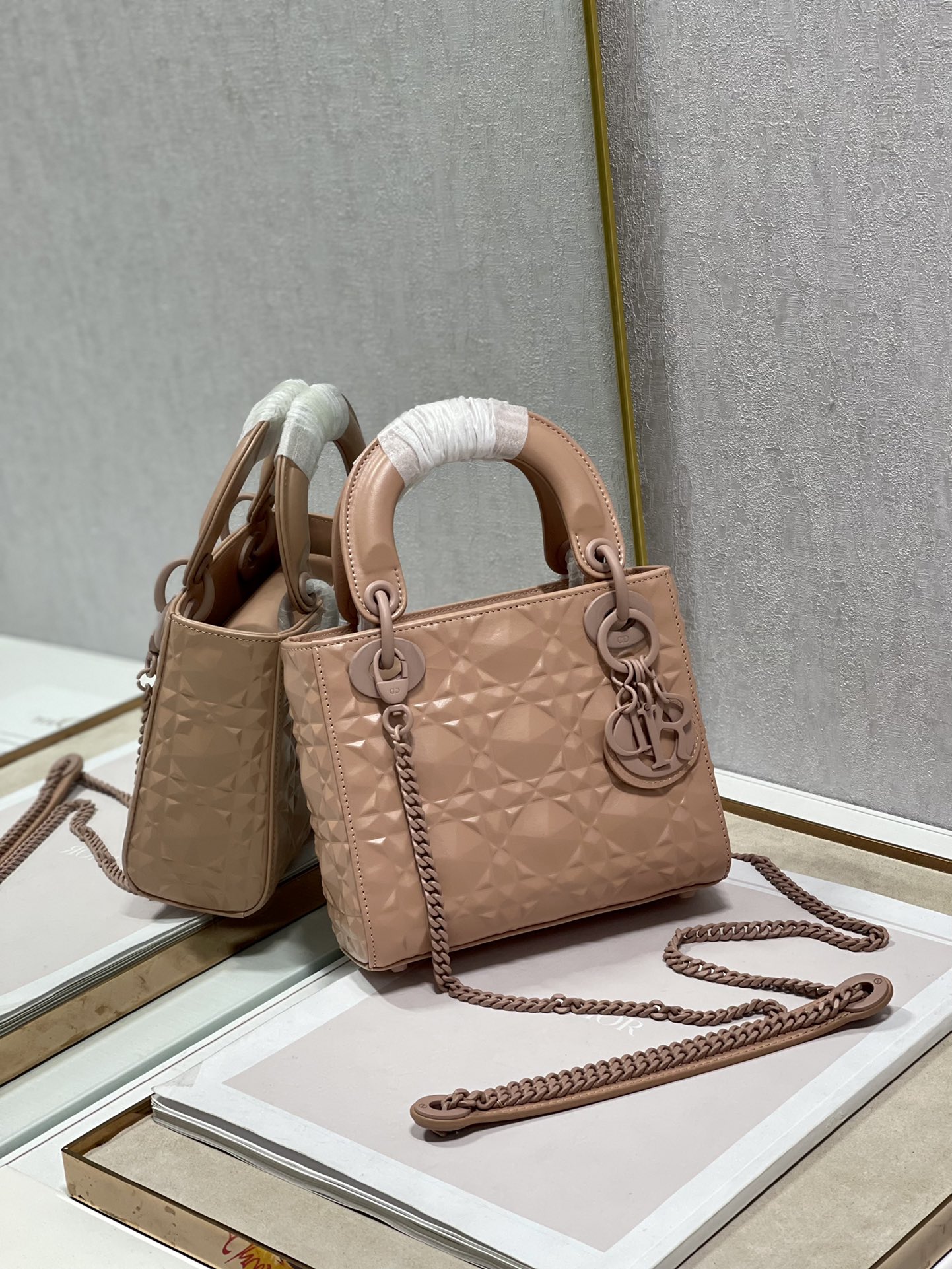 Christian Dior Mini Lady Dior Bag Cannage with Beaded Motif, Brown, For Women Women’s Handbags, Crossbody Bags, 18cm CD