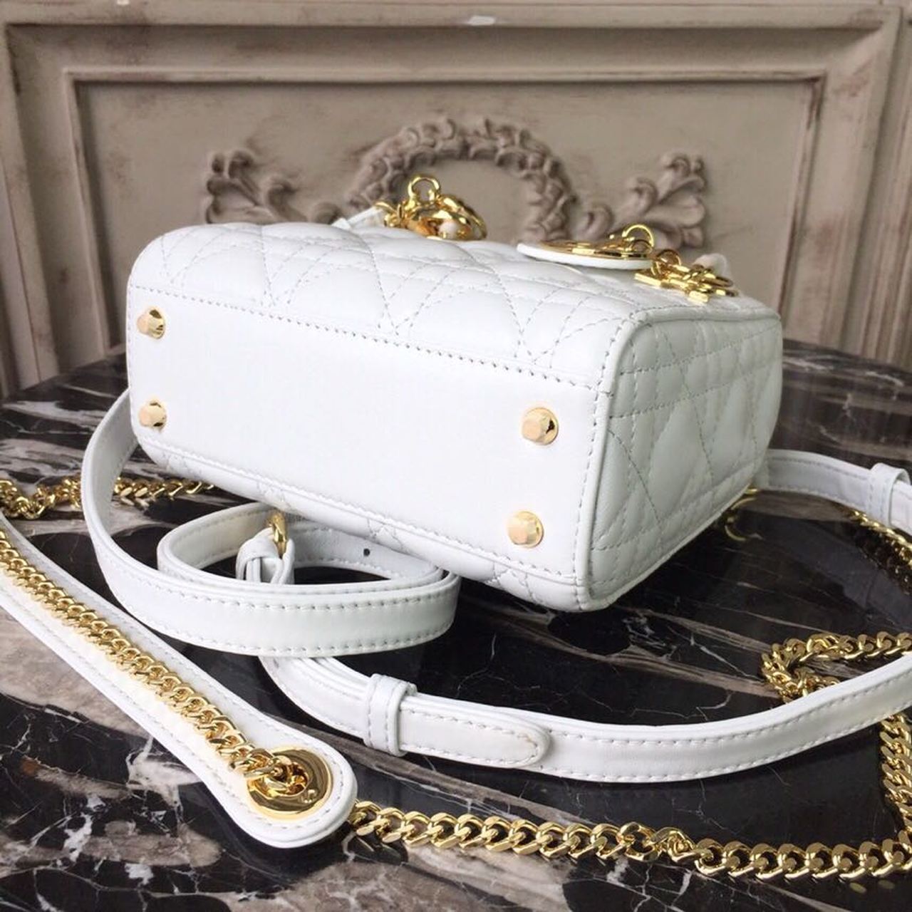 Christian Dior Mini Lady Dior Bag Gold Toned Hardware White For Women 18cm/7in CD