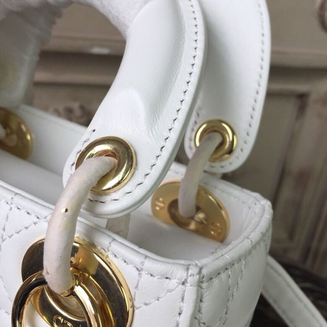 Christian Dior Mini Lady Dior Bag Gold Toned Hardware White For Women 18cm/7in CD