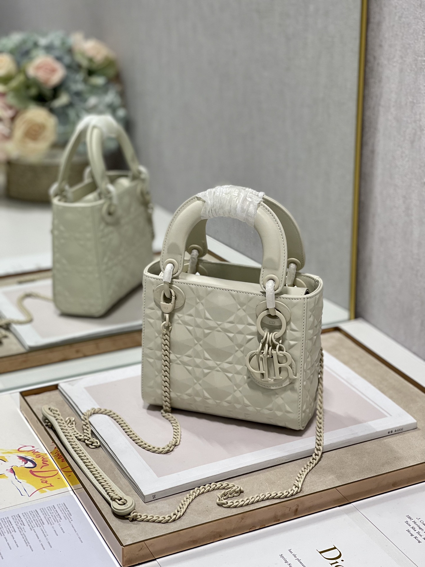 Christian Dior Mini Lady Dior Bag Latte Cannage with Beaded Motif, Beige, For Women Women’s Handbags, Crossbody Bags, 18cm CDINEA_