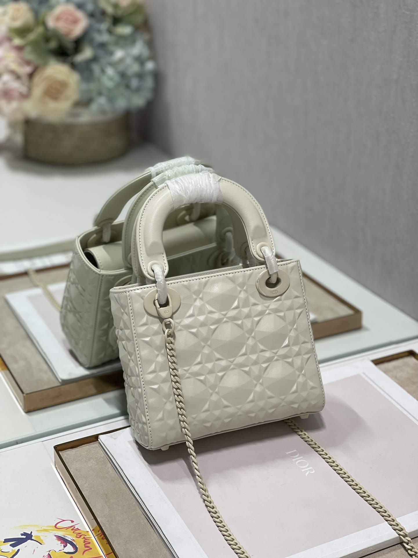 Christian Dior Mini Lady Dior Bag Latte Cannage with Beaded Motif, Beige, For Women Women’s Handbags, Crossbody Bags, 18cm CDINEA_