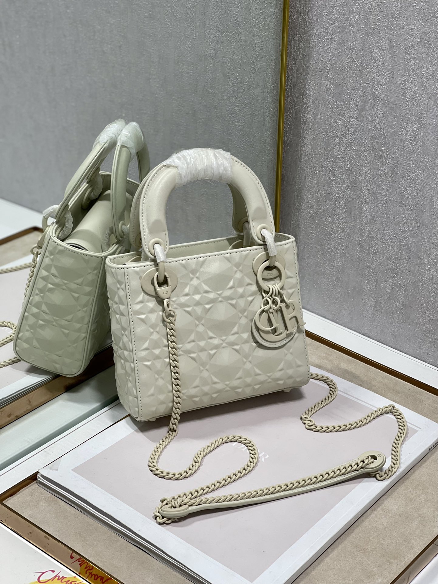Christian Dior Mini Lady Dior Bag Latte Cannage with Beaded Motif, Beige, For Women Women’s Handbags, Crossbody Bags, 18cm CDINEA_