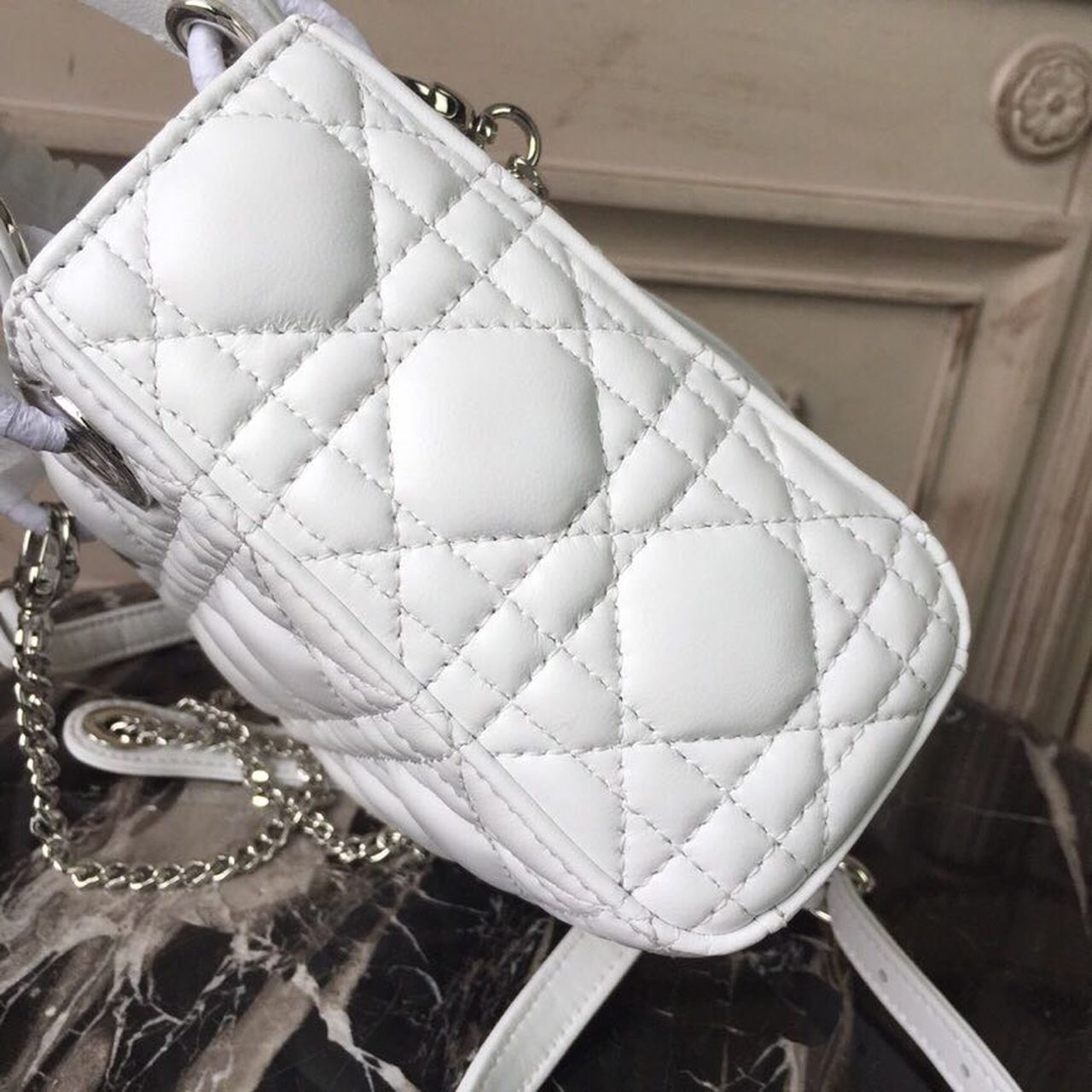 Christian Dior Mini Lady Dior Bag White Chain Silver Hardware For Women 17cm/6.5in CD
