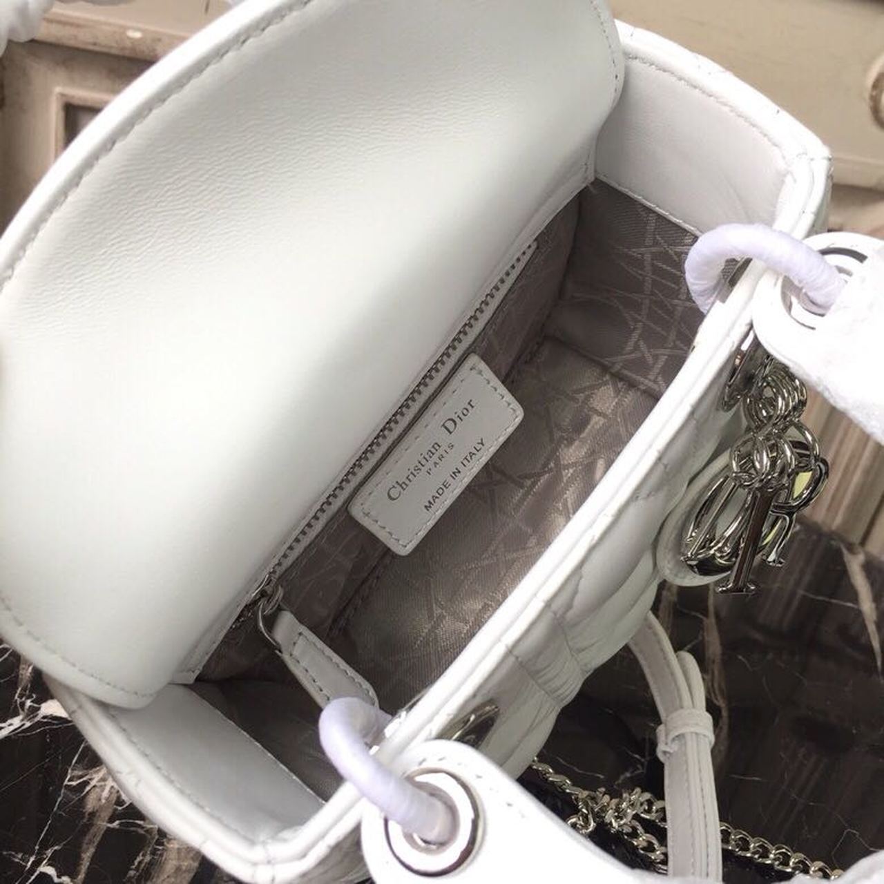 Christian Dior Mini Lady Dior Bag White Chain Silver Hardware For Women 17cm/6.5in CD