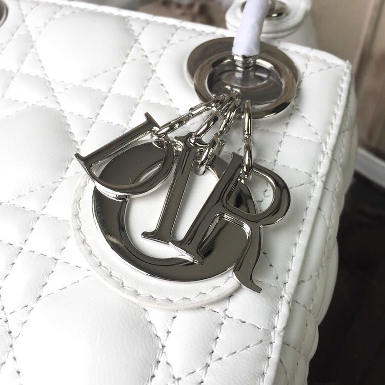 Christian Dior Mini Lady Dior Bag White Chain Silver Hardware For Women 17cm/6.5in CD