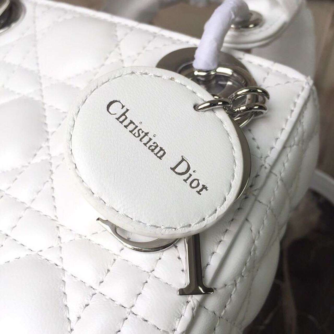 Christian Dior Mini Lady Dior Bag White Chain Silver Hardware For Women 17cm/6.5in CD