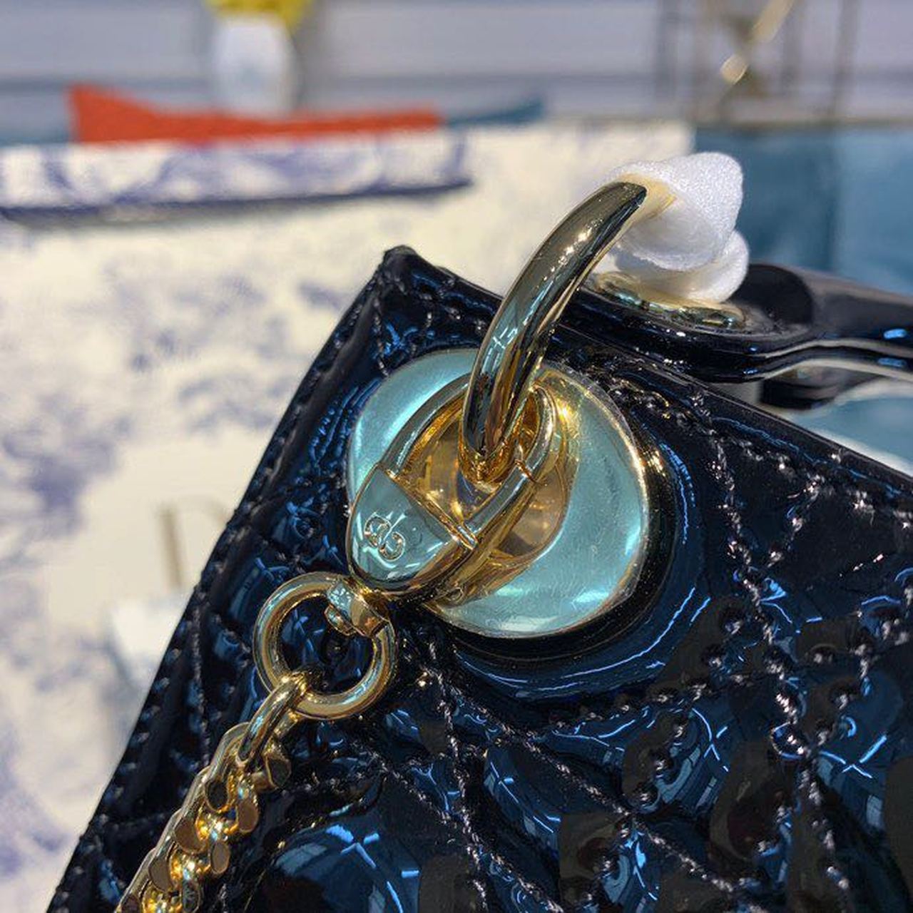 Christian Dior Mini Lady Dior Bag with Chain Gold Toned Hardware Spring/Summer Collection, Black, For Women Women’s Handbags, 18cm CD