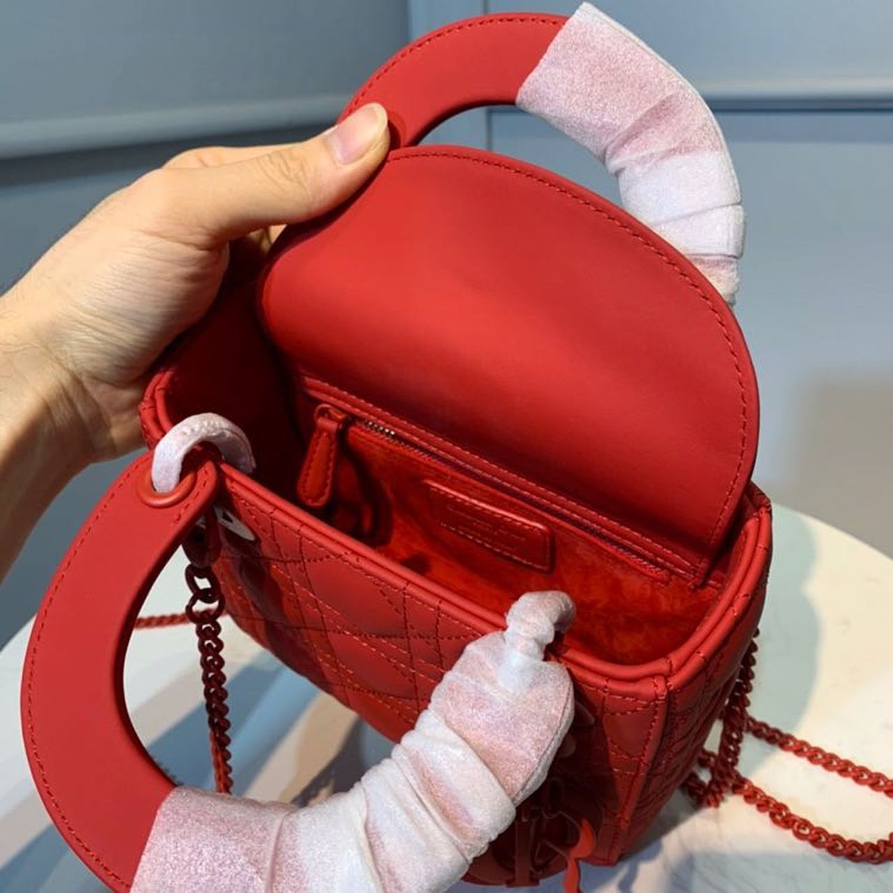 Christian Dior Mini Lady Dior Bag with Chain Matte Hardware Spring/Summer Collection, Red , For Women Women’s Handbags, 18cm CD
