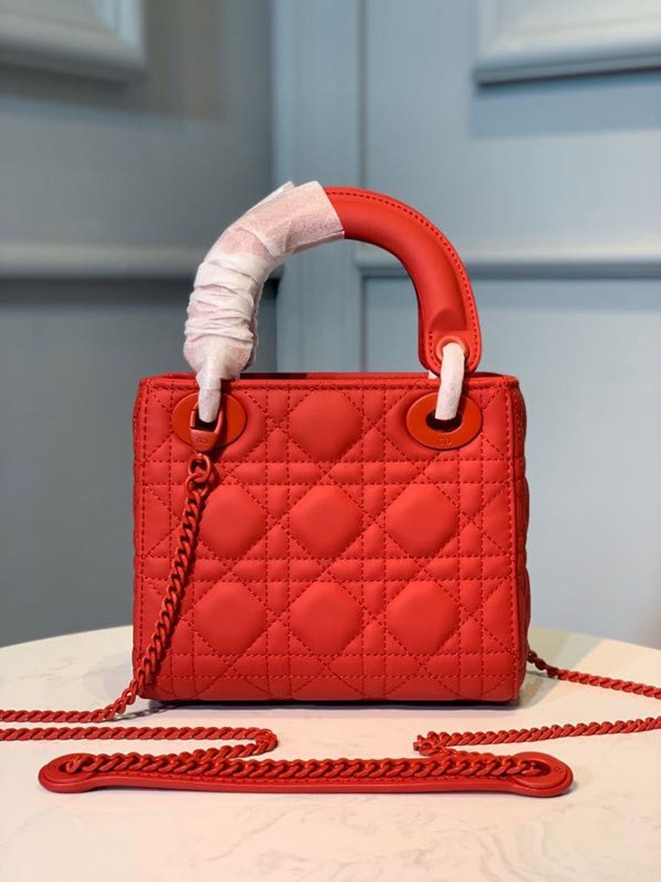 Christian Dior Mini Lady Dior Bag with Chain Matte Hardware Spring/Summer Collection, Red , For Women Women’s Handbags, 18cm CD